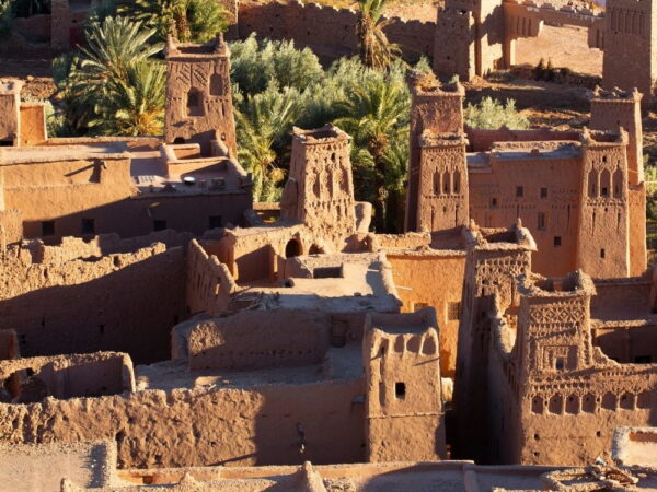 a city with towers and trees