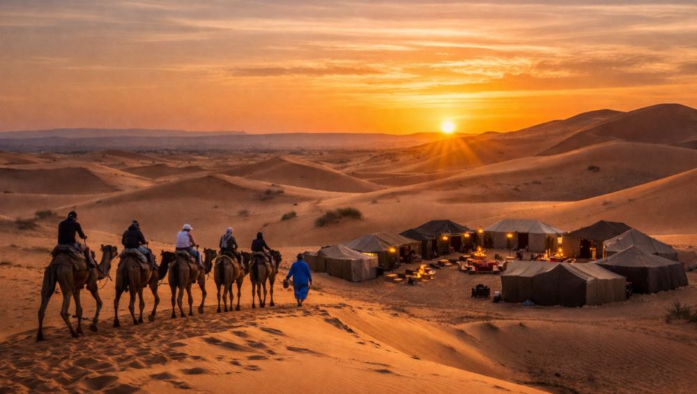 Camel trekking in Erg Chebbi dunes during a 3 day vs 4 day desert tour from Marrakech