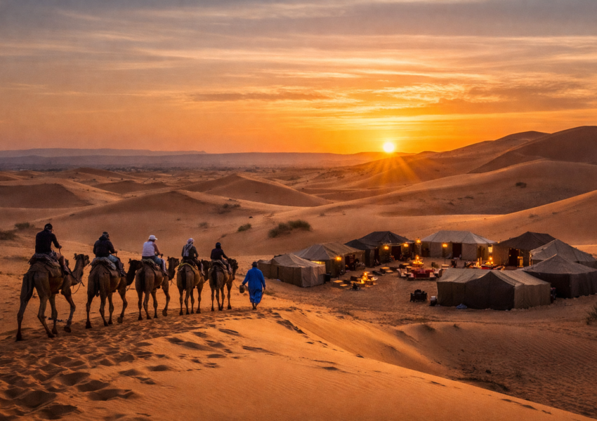 Camel trekking in Erg Chebbi dunes during a 3 day vs 4 day desert tour from Marrakech