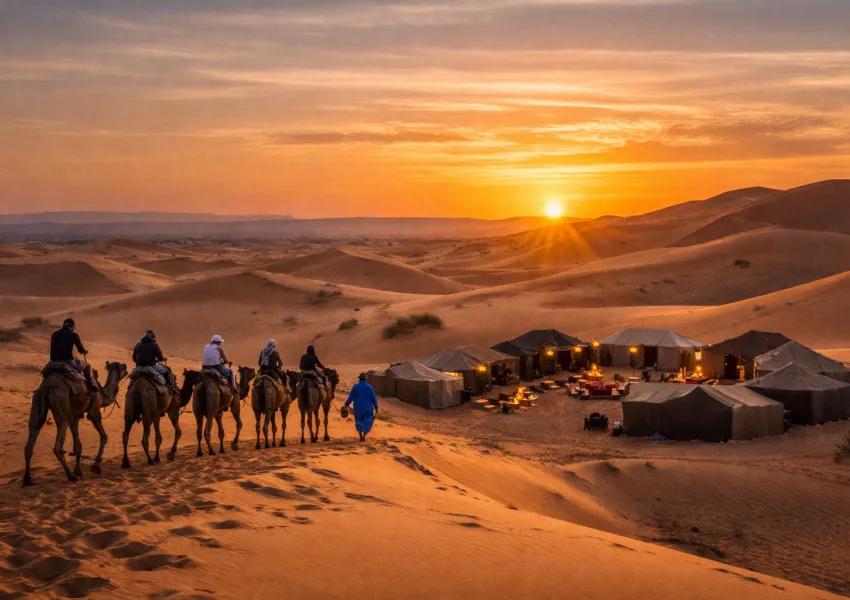 Camel trekking in Erg Chebbi dunes during a 3 day vs 4 day desert tour from Marrakech