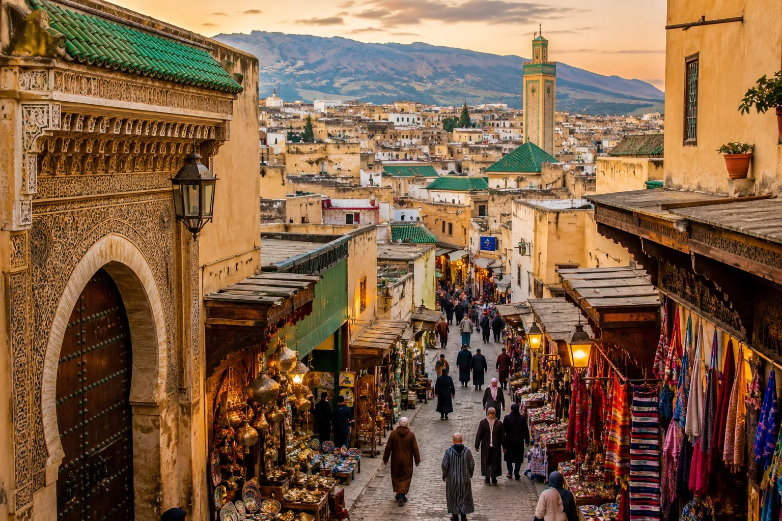 Historic streets and traditional architecture of the Fes Medina in Morocco