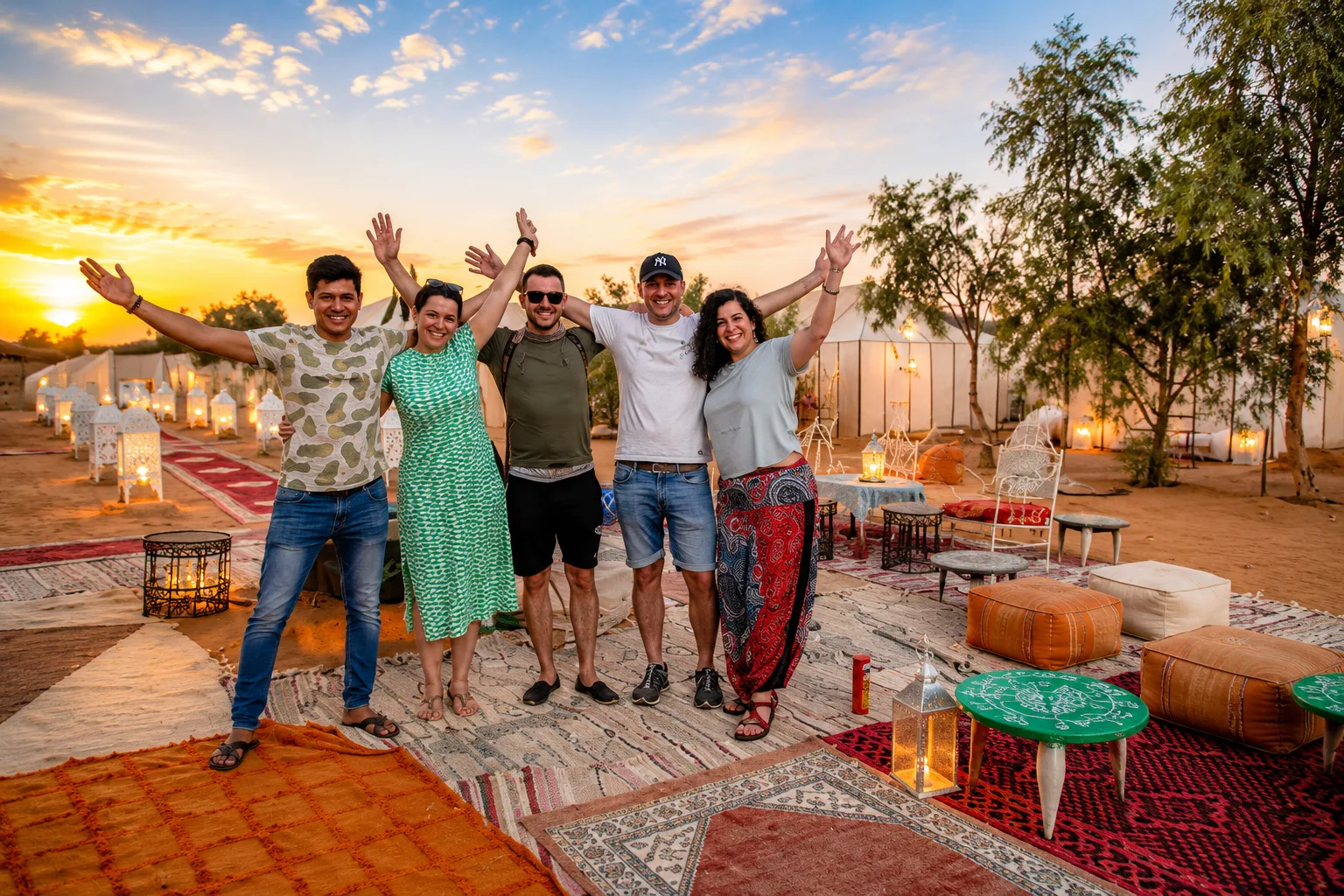 Youssef Ouazza with happy guests in Merzouga