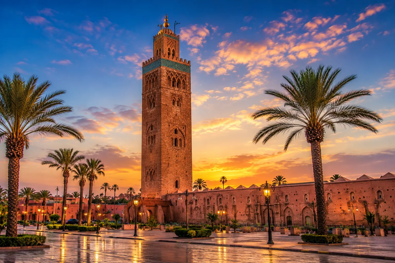 Koutoubia Mosque at sunset in Marrakech, Morocco