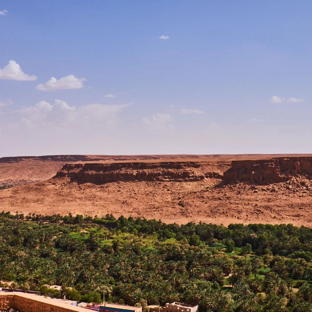 Ziz Valley oasis with palm groves in southeastern Morocco