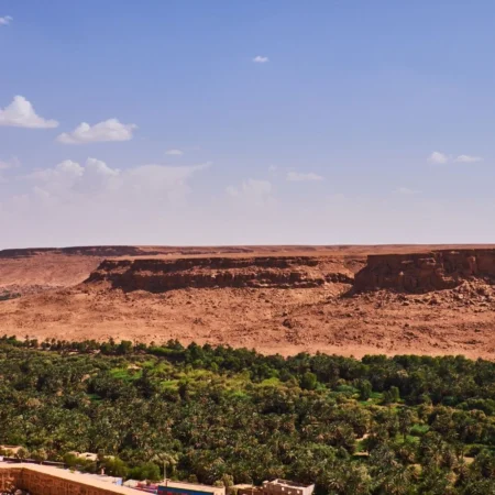 Ziz Valley oasis with palm trees in southeastern Morocco