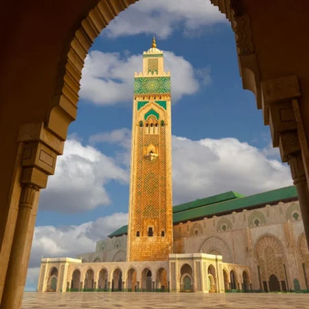 Hassan II Mosque overlooking the Atlantic Ocean in Casablanca